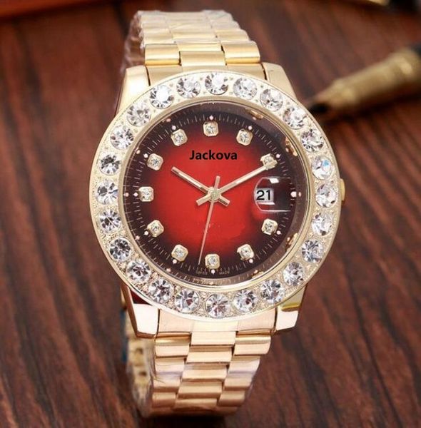 

men women big rhinestone shinning diamond watch full iced out watches stainless steel quartz movement luxury wristwatch 43mm, Slivery;brown