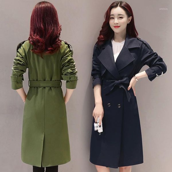 

plus size trench coat spring autumn women's double-breasted belt comfortable lapel mid-length wild fashion overcoat female z7601, Tan;black
