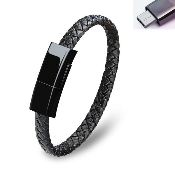 

bsolli 2553 usb-c-c-c-c pop poure кожаный заплетенный однопроводный браслет для передачи данных, подходящий для окружности руки 156-16см дли