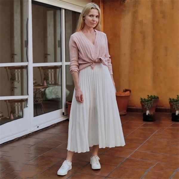 

brand designer women autumn winter elegant chic solid pleated skirt high waist luxury fashion elastic waist skirt female c-035 q1217, Black