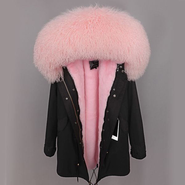 

winter 2021 fashion new wear keep warm women's clothes oversized lamb skin collar parker more velvet thicken coat loose 1qip, Black