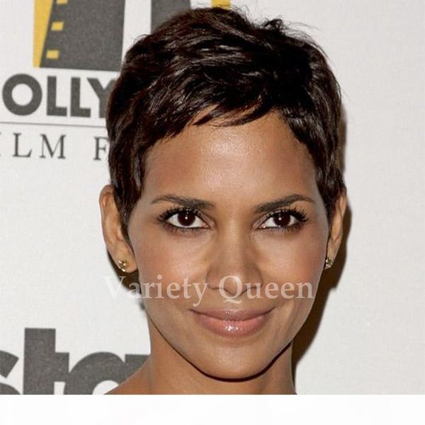 

malaysian human hair wig short lace hair wigs pixie short cut unprocessed 7a grade human hair wigs for black women, Black;brown