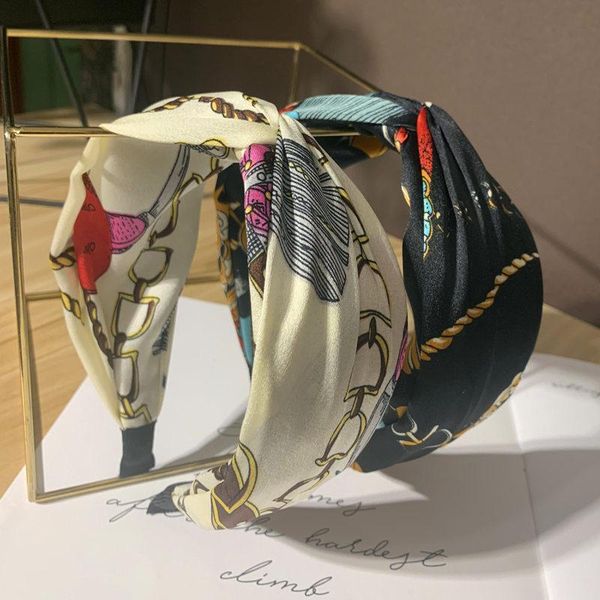 

hair accessories silk chain print knot headbands for women patchwork headband band crown flower hairbands head wrap