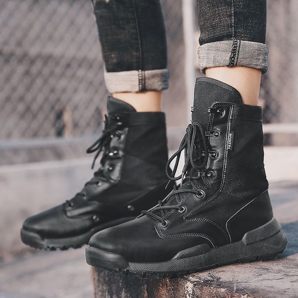 

winter autumn men high heels dwaterproof men's water safety shoes military fashion army zapatos boots hombre, Black