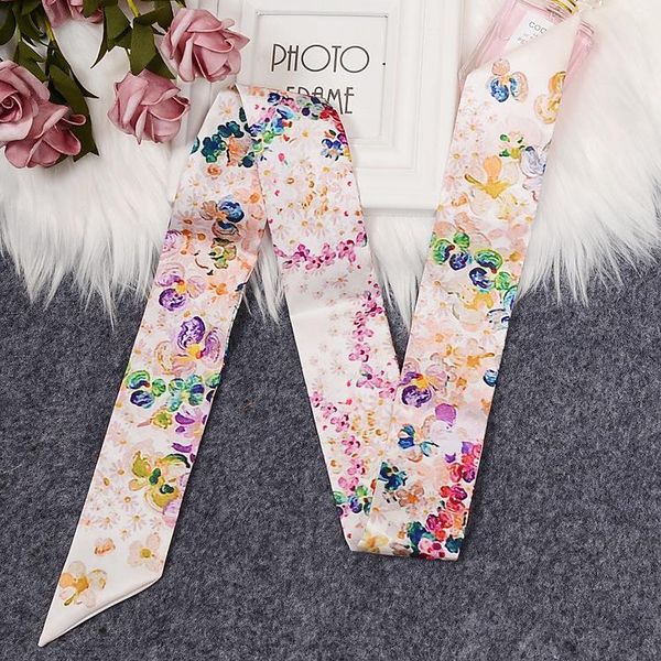 

Sunflower printed Floral Skinny Scarf 2020 New Brand Silk For Women Fashion Head Scarf Long Handle Bag Scarves Wraps Wholesale, Blue;gray