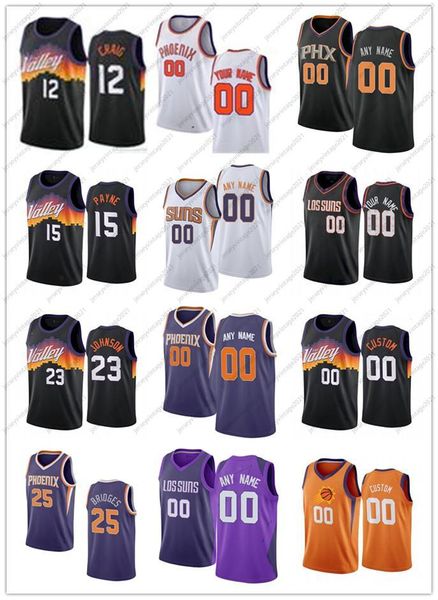 

mens womens youth 25 mikal bridges 15 cameron payne 12 torrey craig 23 cameron johnson custom black white purple basketball jerseys, Black;red