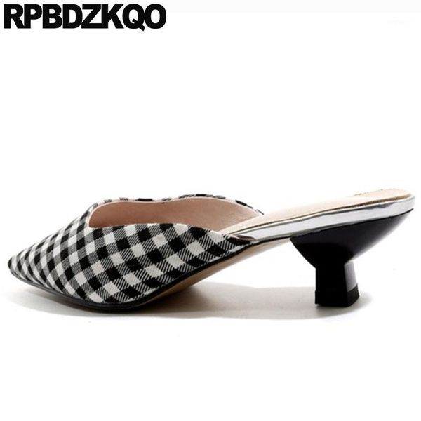 

square toe plaid ladies pumps size 4 34 famous multi colored medium heels chunky thick 33 high designer shoes women1, Black