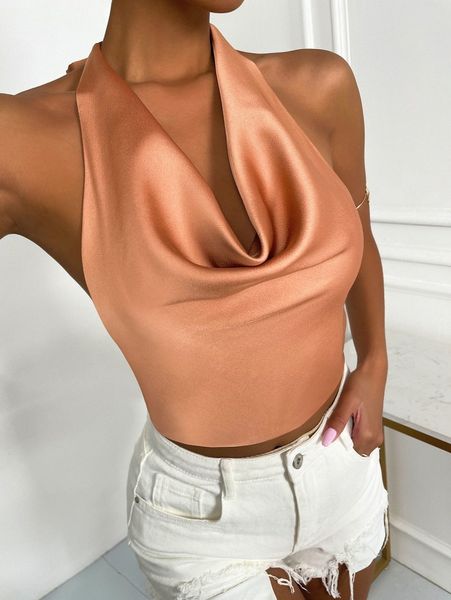 

tied open back halter 46ba#, White