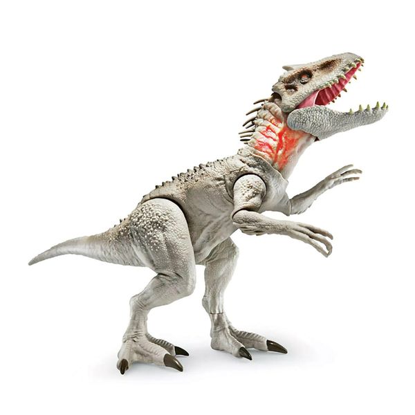 

мир юрского мира уничтожает divour indominus rex dionosaur с chomping рта, сокращение рук, огни реалистичные звуки