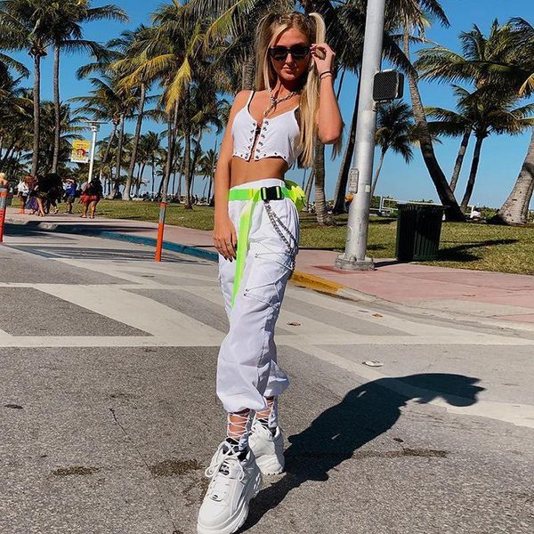 

style 2020 summer new women's clothing solid color mid-waist ankle-tied fashionable overalls1, Black;white