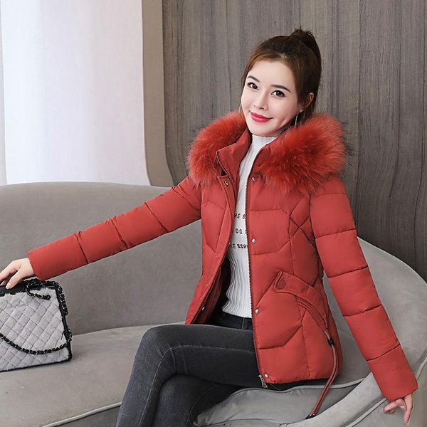 

women's down & parkas 2021 winter women jacket thicken fur collar hooded overcoat female cotton padded coat warm outwear, Black