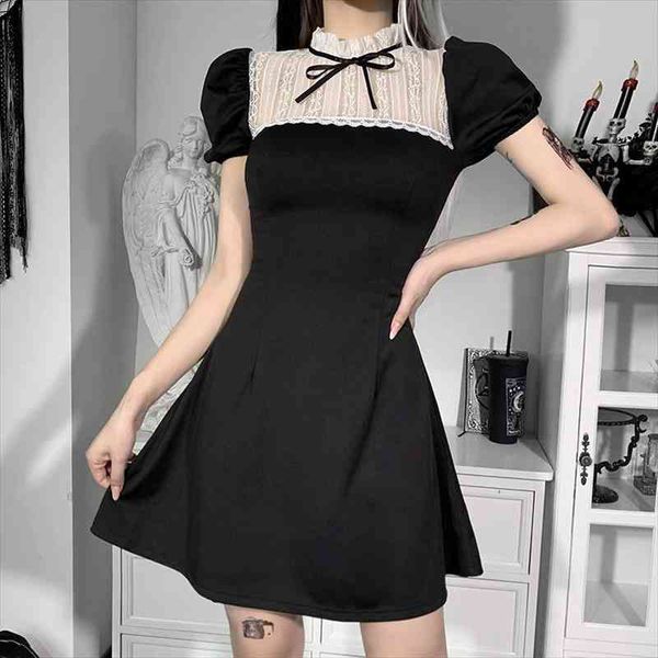 

harajuku college style bandage high waist dress gothic black summer dress womens perspective aesthetic party, Black;gray