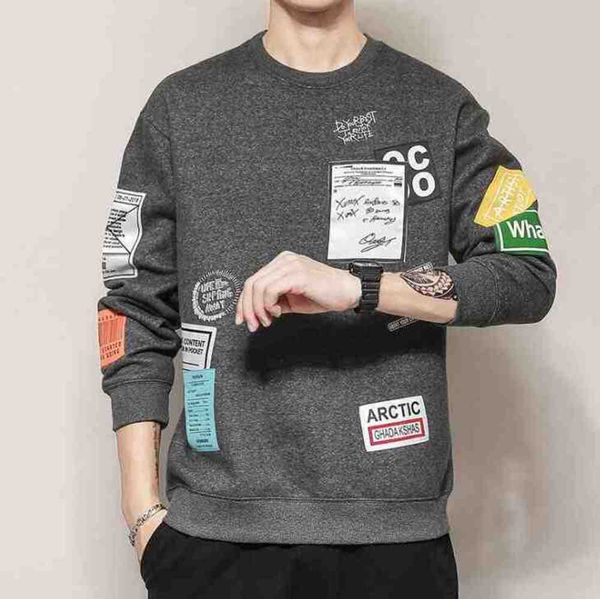 

autumn new men's european and american round neck pullover fashion personality letters loose long-sleeved shirt sweater, Black