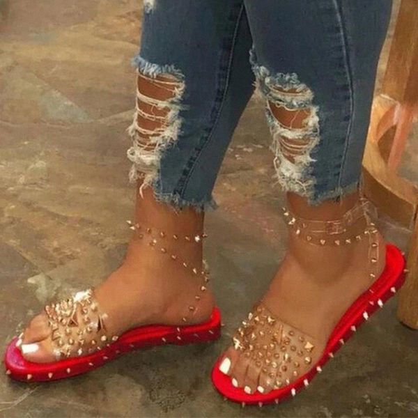 

summer sandals woman buckle strap transparent pvc rivet female shoes women's sandalias plus size 35-43 fashion new lady casual #sz74, Black