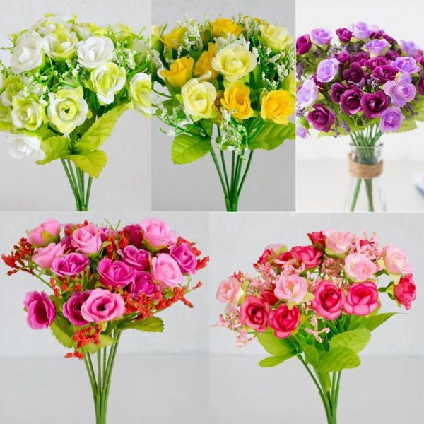 

decorative flowers & wreaths 21 heads roses silk flower wedding bouquet artificial fake leaf bridal bouquets decoration