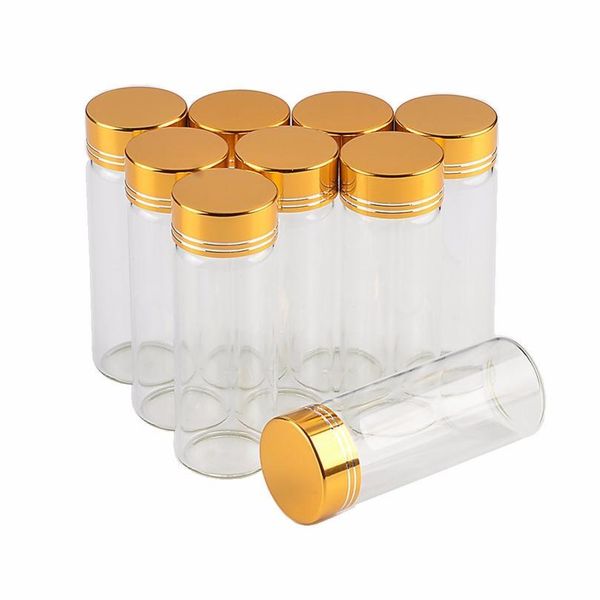 

30x80mm 24pcs 40ml glass bottles aluminium screw golden cap empty transparent clear liquid gift container wishing bot bbysms