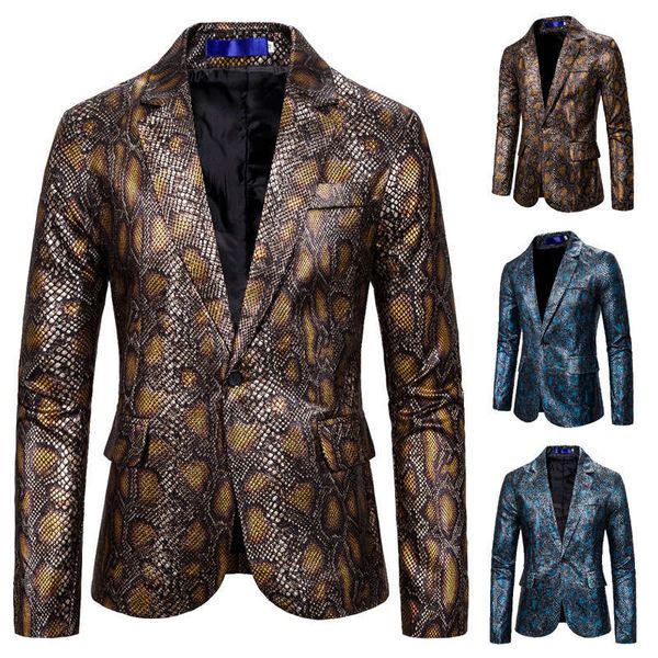 

coat one button python gold stamping printing small suit men's dress slim, White;black