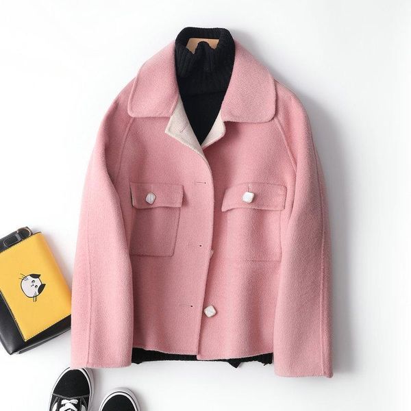 

wool coat women double-side cashmere jackets elegant ladies coats 2020 korean fashion spring autumn clothes abrigos mujer1, Black