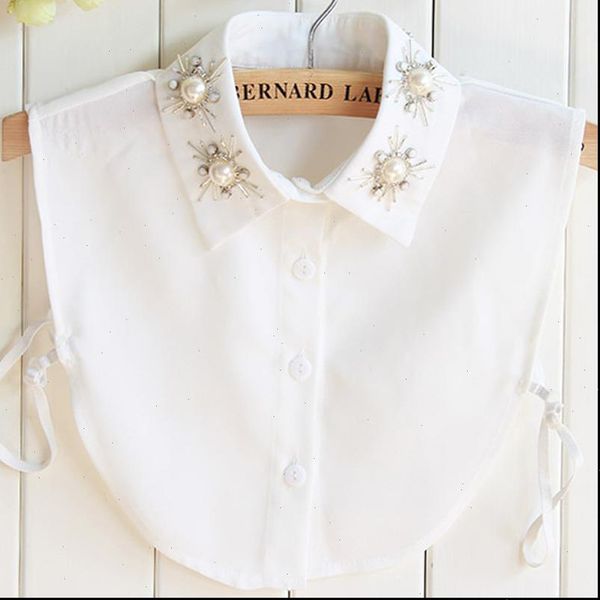 

crystal necklace vest blouse pearls embroidery accessories vintage chiffon spear ladies fashion pajamas shirt collar, White
