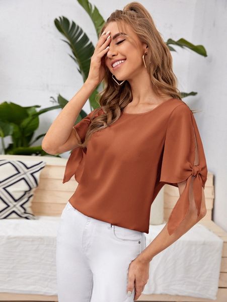 

knot cuff solid blouse b2si#, White