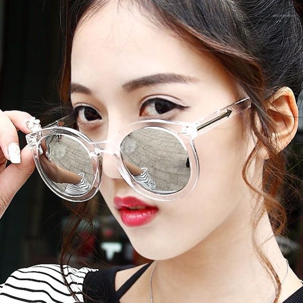 

wholesale-brand reflective transparent round ladies sunglasses arrow circle sun glasses for women outdoor gafas1, White;black
