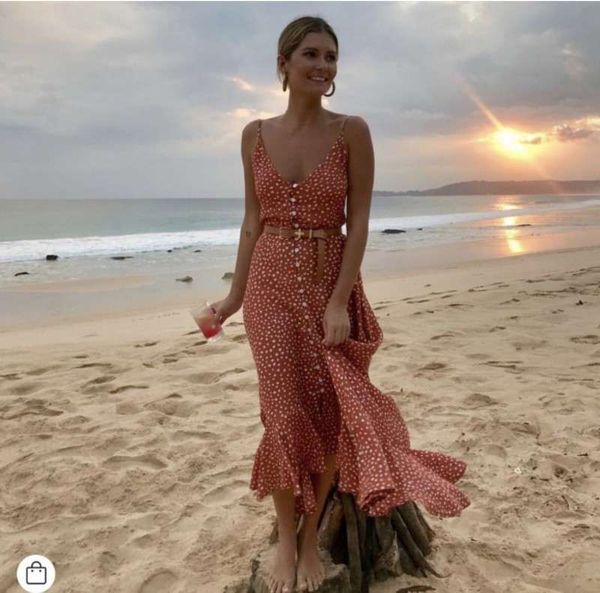 

2020 ruffle print bohemian resort beach dress, Black;gray