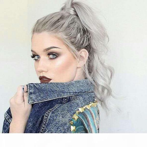 

natural highlights dyed wet wavy grey hair ponytail hairpiece 100 human salt and pepper silver grey pony tail wavy pony wraps around, Black