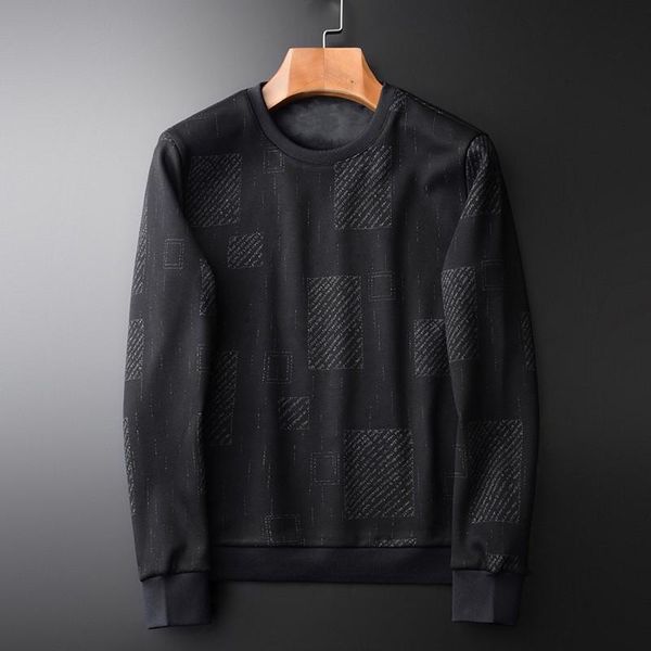 

men's hoodies & sweatshirts minglu add velvet sweatshirt male geometric jacquard thicken casual mens plus size 4xl slim fit men, Black