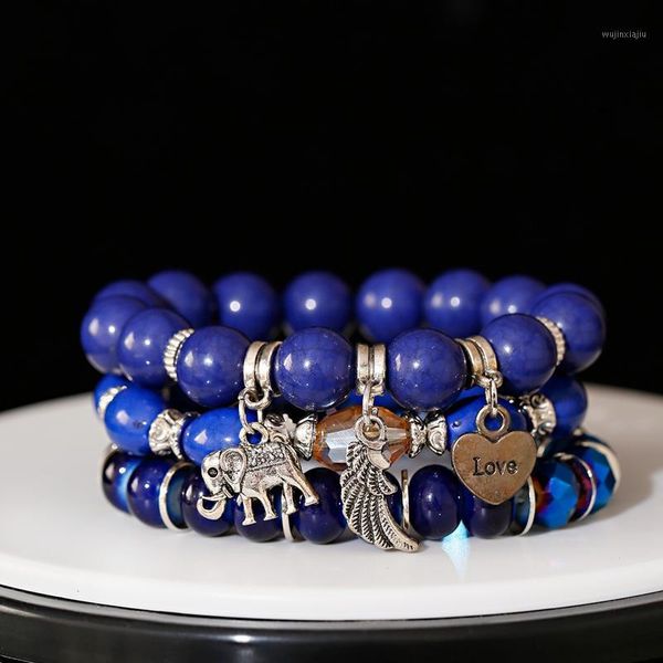 Perline, fili Summer Bohemian Beach Blue Stone Bracciale con perline per le donne 2022 Gypsy Elephant Wing Braccialetti con ciondolo Braccialetti