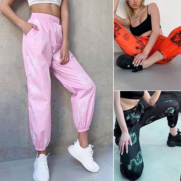 

kili women high waist print long pants fashion female summer casual pants, Black;white