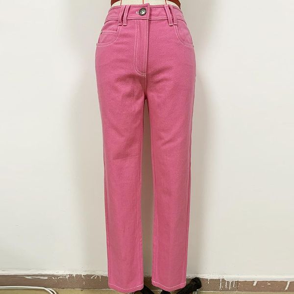 

women's jeans 2021 spring chic denim pencil pants women pink color b882, Blue