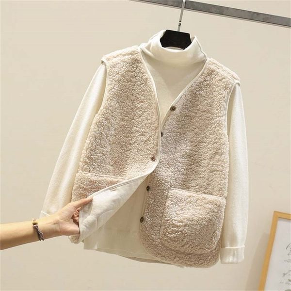 

autumn fleece waistcoat women winter white vest ladies warm thick sleeveless jacket vests for women 201214, Black;white