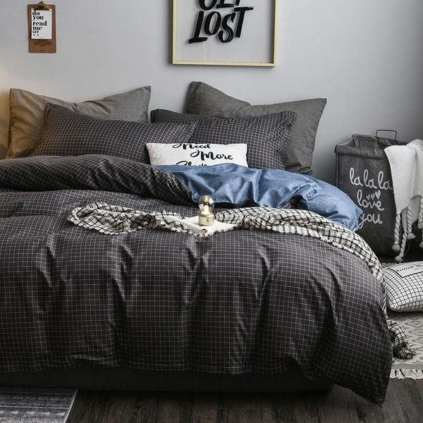 

bedding set classic grey grid fall winter bed linen 4pcs duvet cover set pastoral sheet ab side pillowcase christmas gift