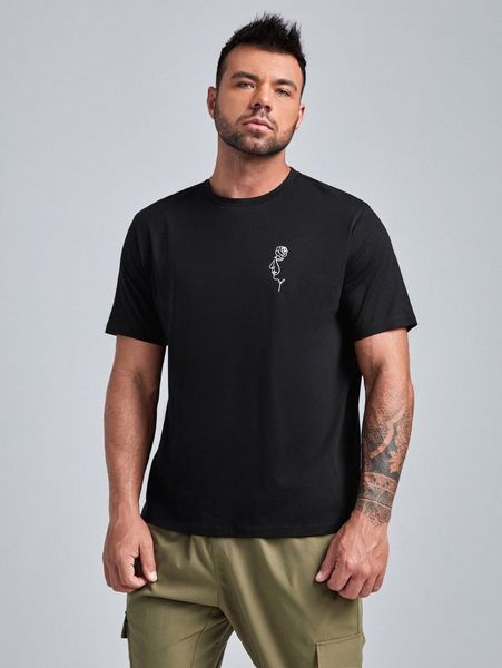 

extended sizes men figure & floral pattern tee 31ai#, White;black