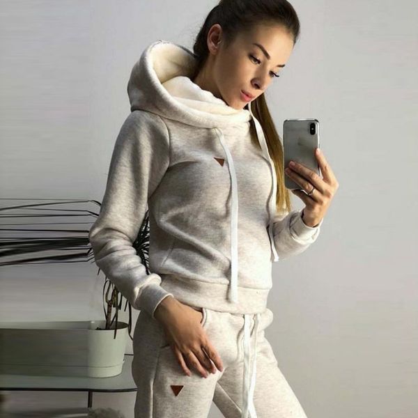 

style winter 2019 street trendy sweater hooded straight tube women's suit, Black