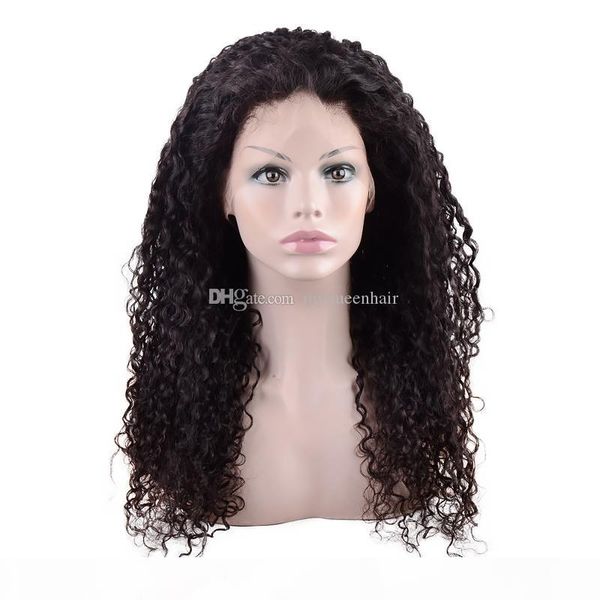 

my queen new style 100% unprocessed virgin hair full lace wigs natural color deep curly front lace wig pre plucked hairline, Black;brown