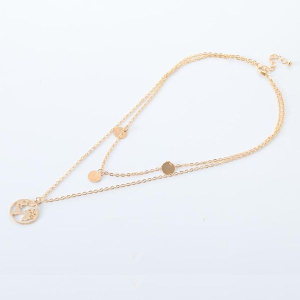 

simple out pendant alloy chic gift double layers jewelry fashion circle unique women necklace, Silver