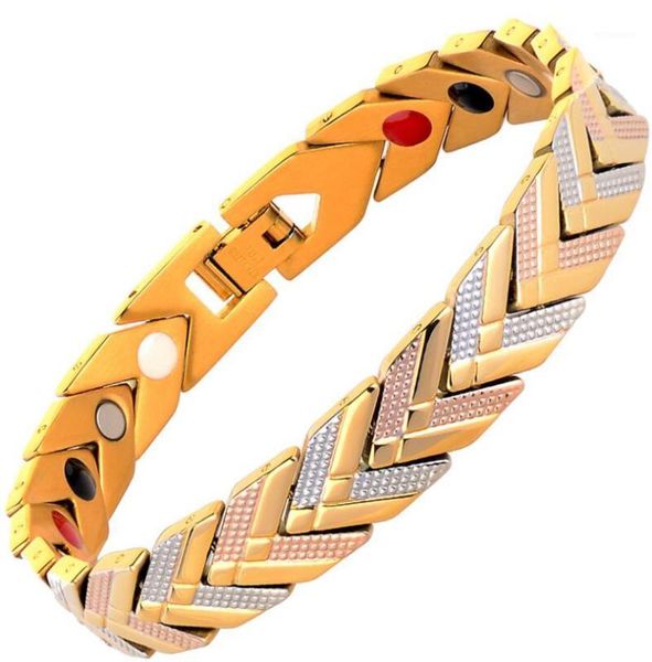 

link, chain magnetic bracelets bangle for women 4 in 1 health care bio energy germanium healing female jewelry arthritis1, Black