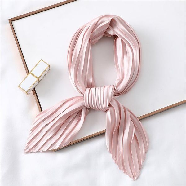 

2020 new fashion women silk pleated scarf luxury solid neck scarfs foulard femme crinkle hair band scarves girl neckerchief1, Black