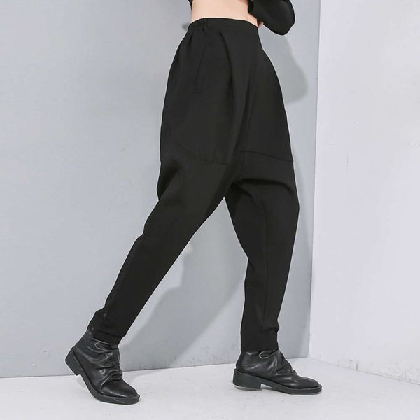 

chao2020 early spring new elastic waist black harem pants street slacks 19-6647, Black;white