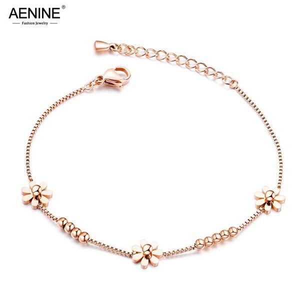 

link, chain aenine titanium steel rose gold plated small fresh daisy charm bracelet female jewelry trendy link bracelets ab18196, Black