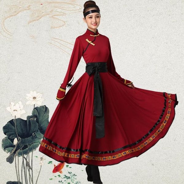 

stage wear mongolian costume clothes chinese folk dance costumes clothing dress performance ta2130, Black;red