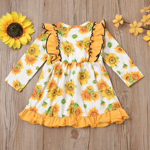 

baby summer clothing toddler baby kids girls ruched ruffles floral flowers sunflower princess dresses clothes outfits vestidos, Red;yellow