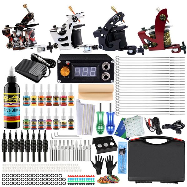 

tattoo kit 14 colors inks 4 tattoo gun machines grips needles power supply tattoo kit for beginner accessories set 0521
