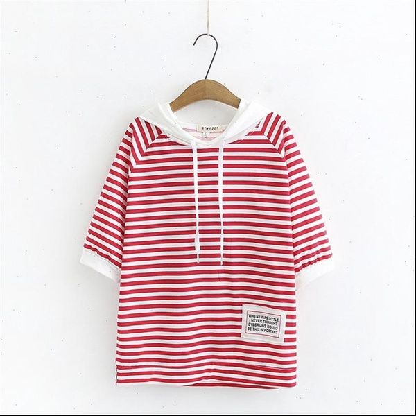 

plus size womens striped summer t shirts hooded short sleeve shirts oversized drop shipping good quality, White