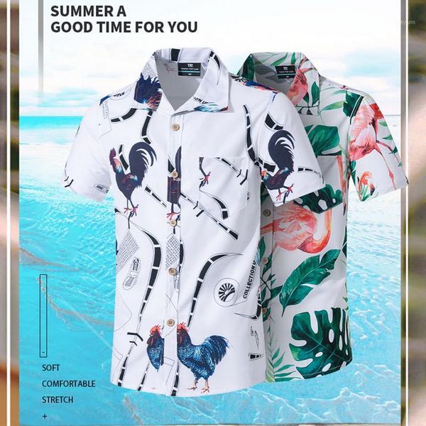 

calofe summer new men's casual hawaiian print shirts fashion personality slim pattern short sleeve shirt clothing -5xl1, White;black