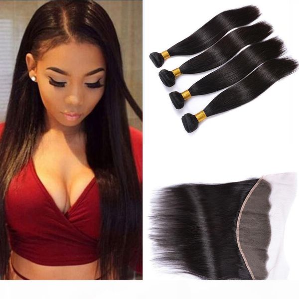 

13x4 lace frontal with bundles brazilian straight hair queen hair products closure and bundle mink brazilian hair with frontal, Black;brown