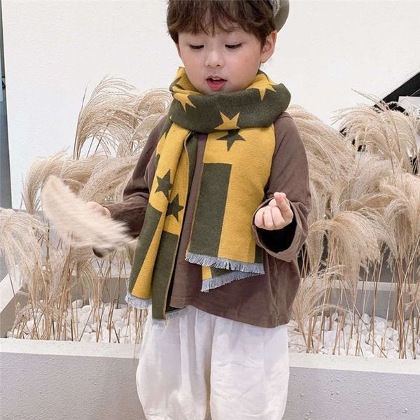 

double scarf korean long new versatile star sided autumn and winter thickened warm baby's neck children's shawl sexb, Red;brown