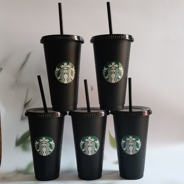 

starbucks 24oz 710ml plastic tumbler reusable black drinking flat bottom cup pillar shape lid straw mug