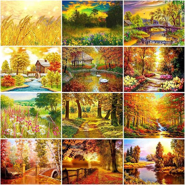 

diy 5d diamond painting autumn tree scenery diamond embroidery landscape rhinestones cross stitch full round mosaic home decor